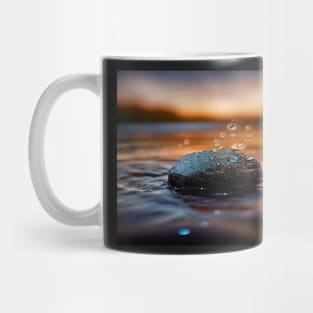 Rock In Water With Raindrops,In The Sunset, Macro Background, Close-up Mug